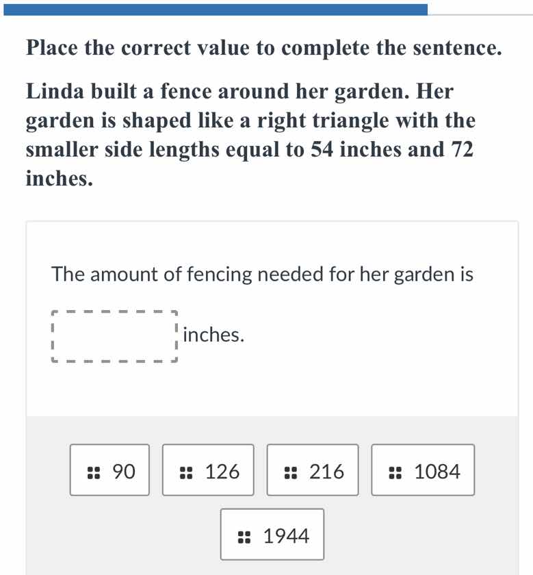 place the correct value to complete the sentence. linda built a fence a…