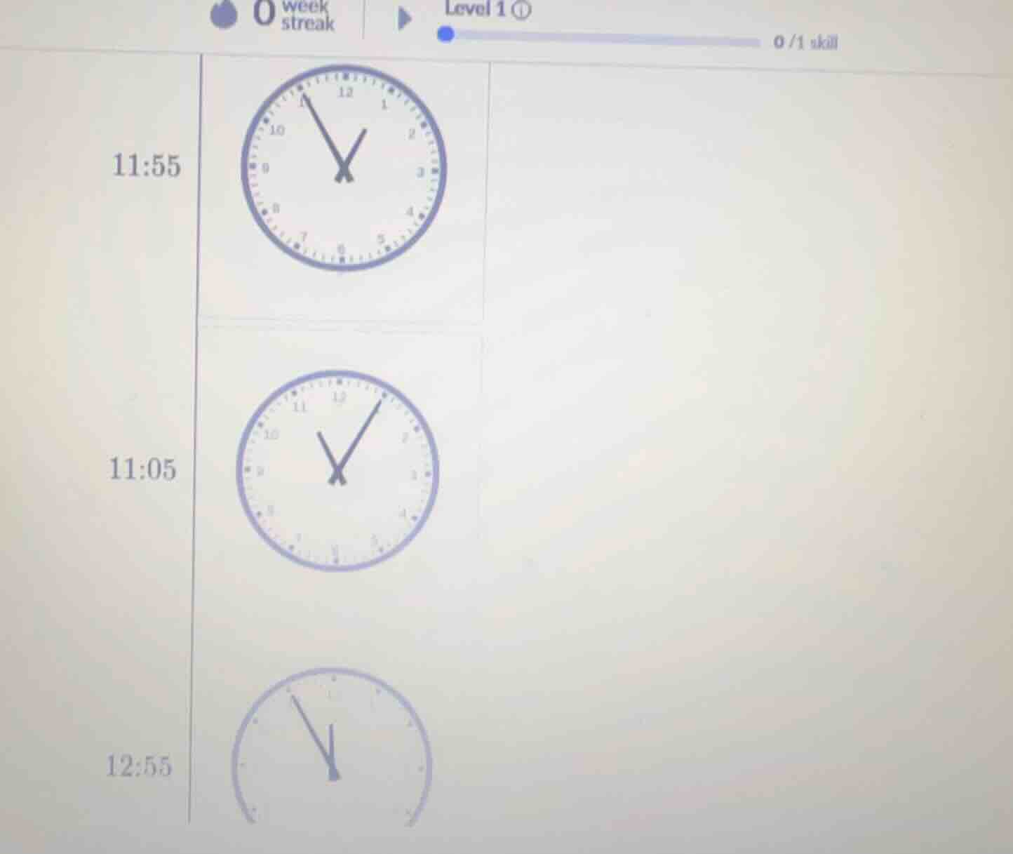 11:55, 11:05, 12:55 (and three clock images corresponding to these time…