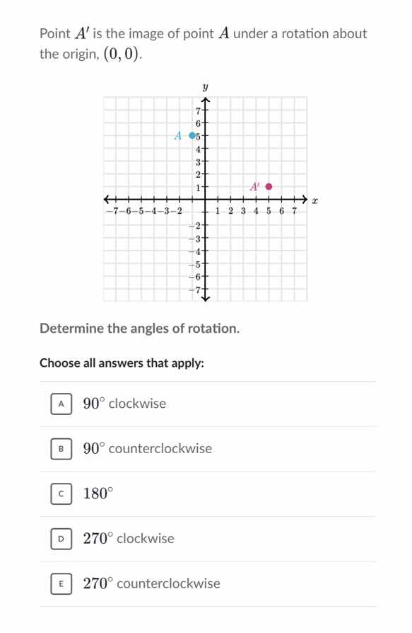 point ( a ) is the image of point ( a ) under a rotation about the orig…