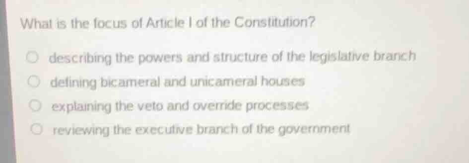 what is the focus of article i of the constitution? describing the powe…