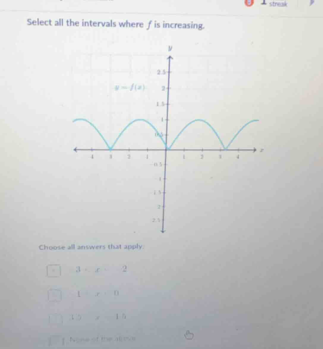 select all the intervals where f is increasing. choose all answers that…
