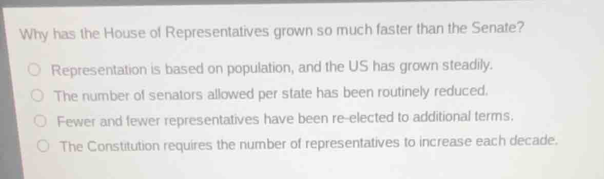 why has the house of representatives grown so much faster than the sena…