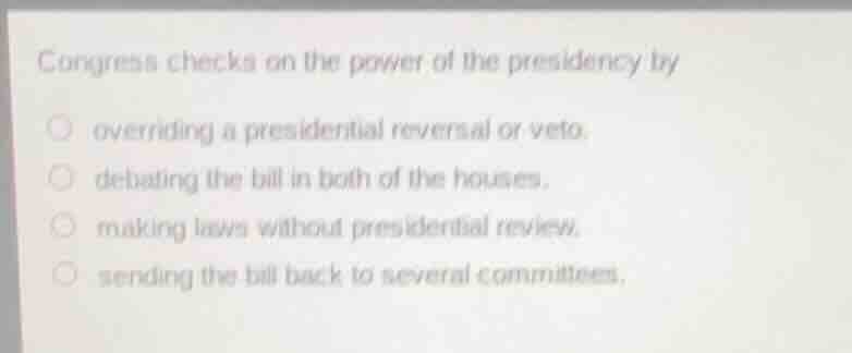 congress checks on the power of the presidency try overriding a preside…