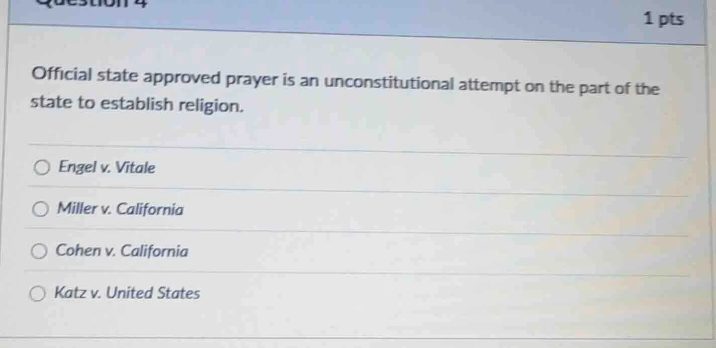 question 4 1 pts official state approved prayer is an unconstitutional …