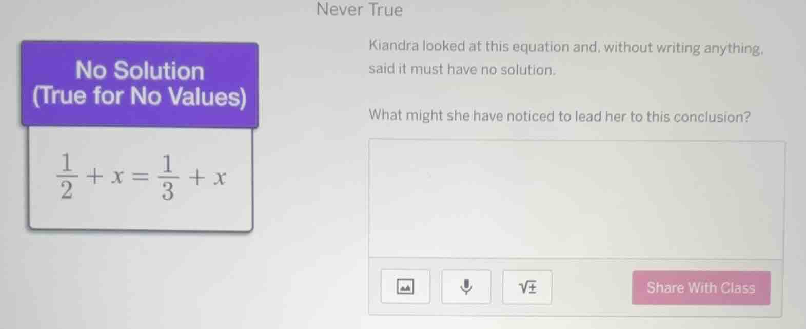 never true kiandra looked at this equation and, without writing anythin…