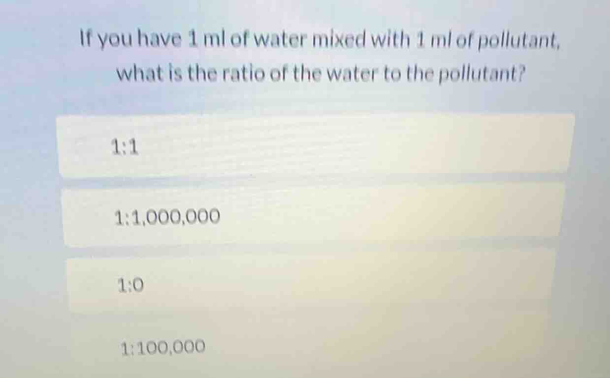 if you have 1 ml of water mixed with 1 ml of pollutant, what is the rat…