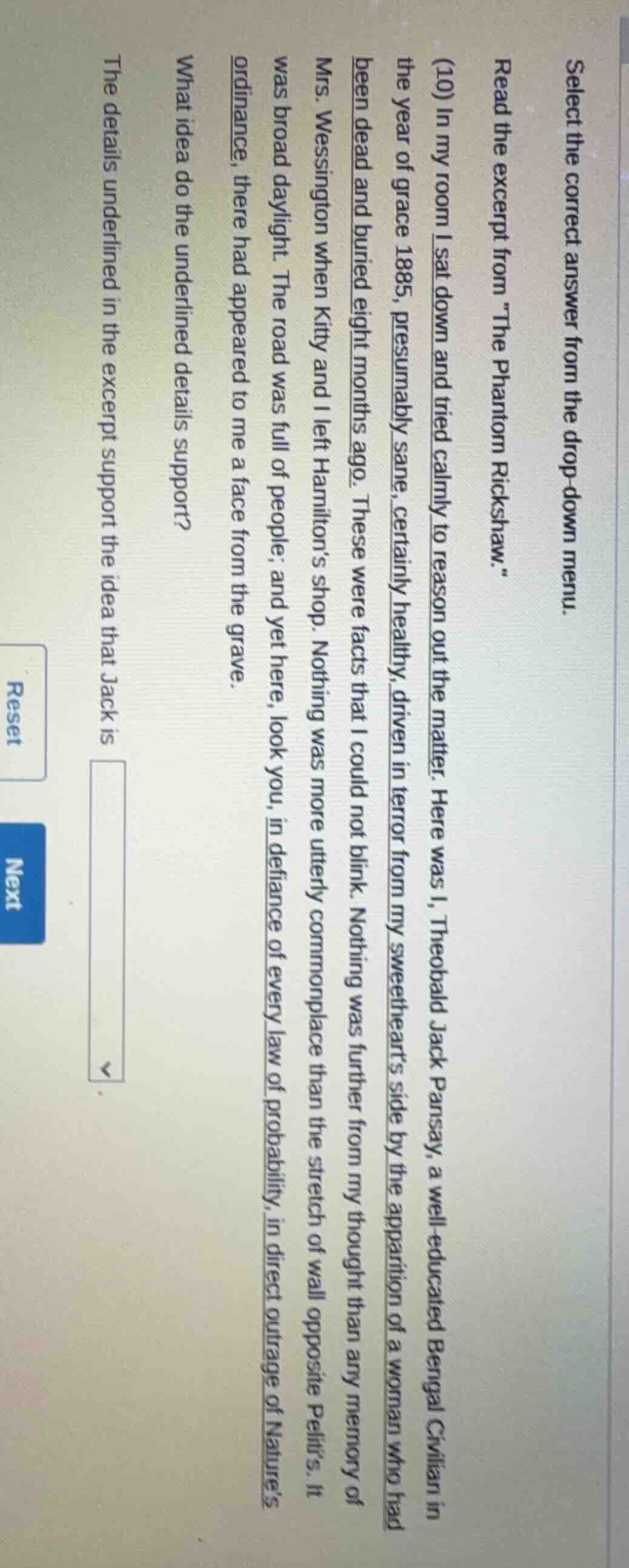 select the correct answer from the drop - down menu. read the excerpt f…