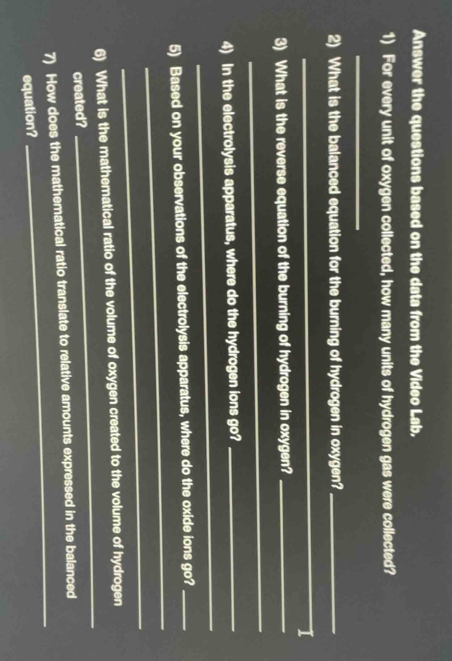 answer the questions based on the data from the video lab. 1) for every…