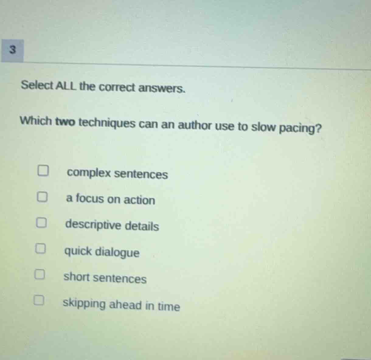 3 select all the correct answers. which two techniques can an author us…