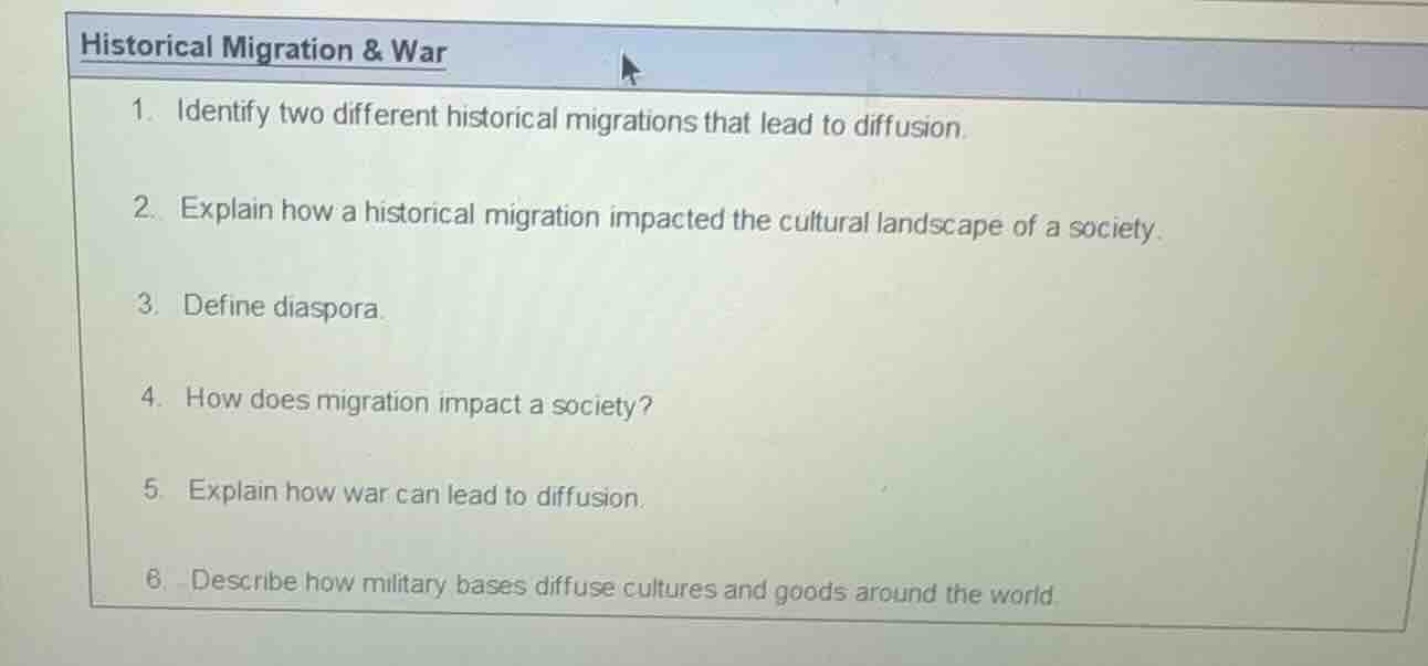 historical migration & war 1. identify two different historical migrati…