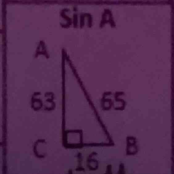 sin a; in the right triangle, the length of ac is 63, the length of ab …
