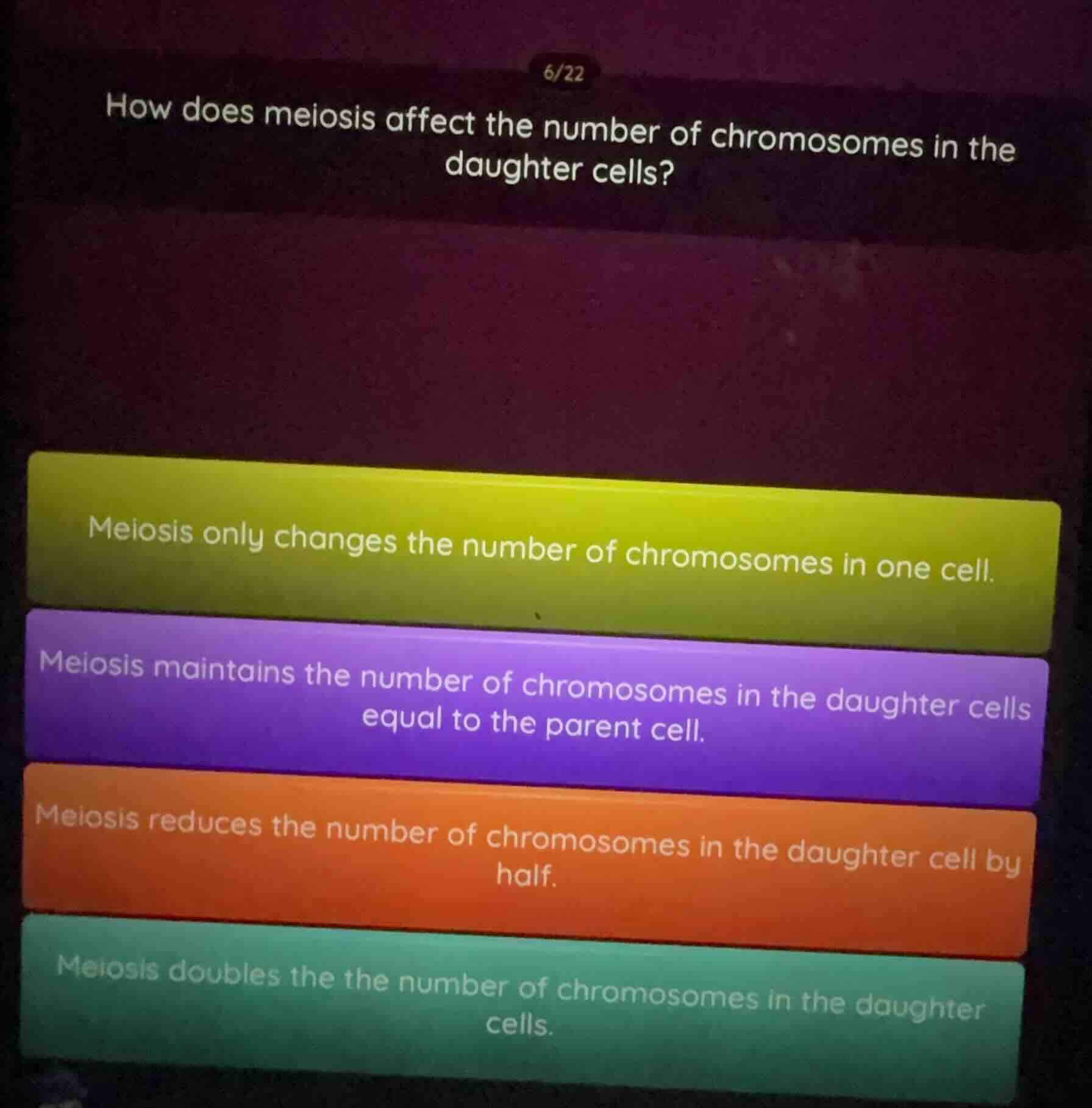 how does meiosis affect the number of chromosomes in the daughter cells…