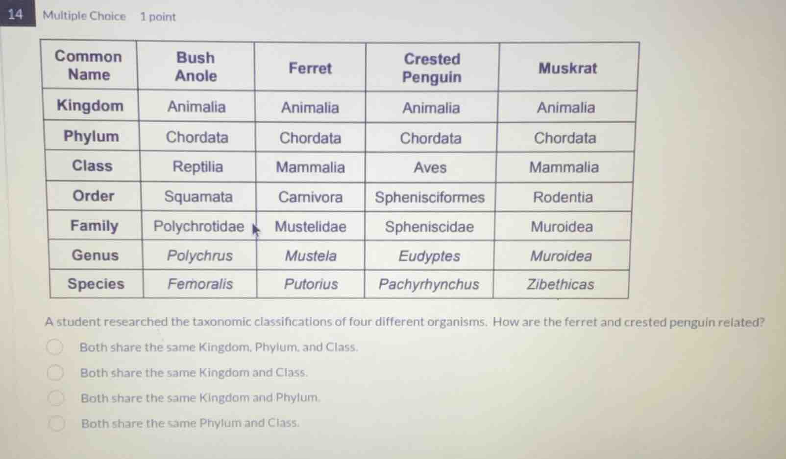 14 multiple choice 1 point common name bush anole ferret crested pengui…