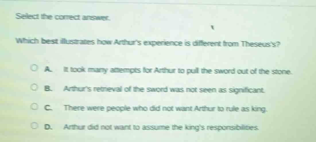 select the correct answer. which best illustrates how arthur’s experien…