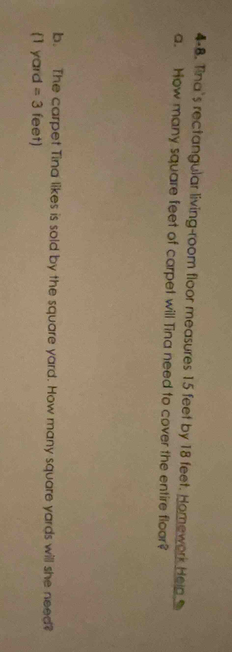 4-8. tina’s rectangular living - room floor measures 15 feet by 18 feet…
