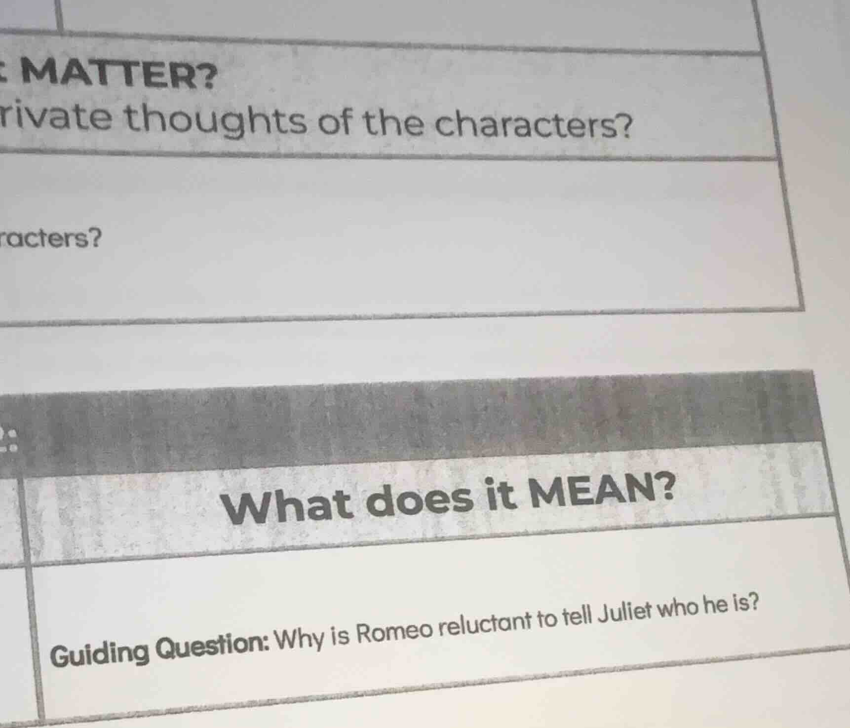 matter? private thoughts of the characters? racters? what does it mean?…