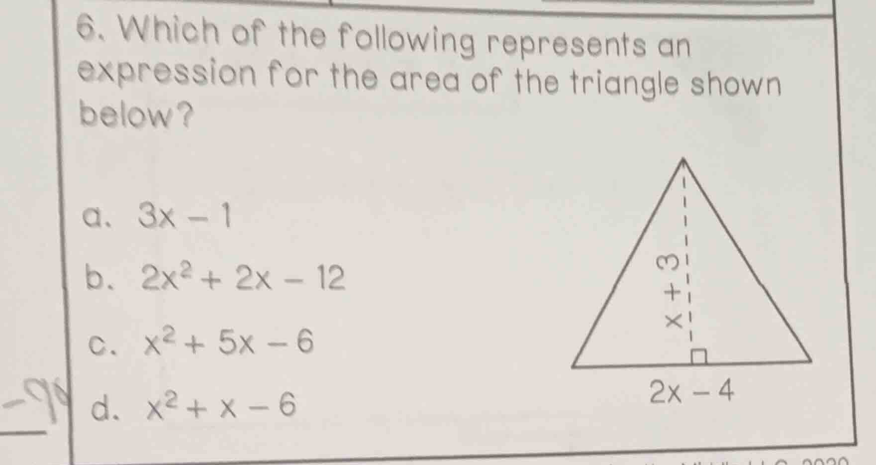 6. which of the following represents an expression for the area of the …