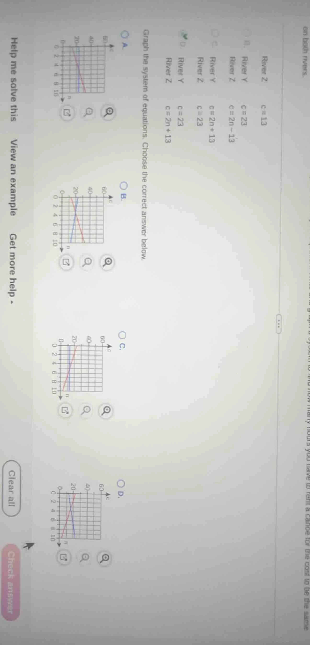 graph the system of equations. choose the correct answer below. river z…