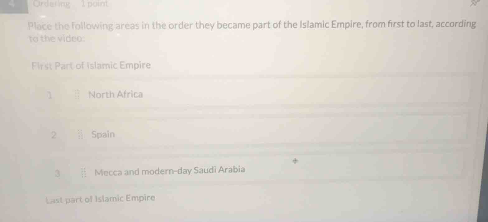 ordering 1 point place the following areas in the order they became par…