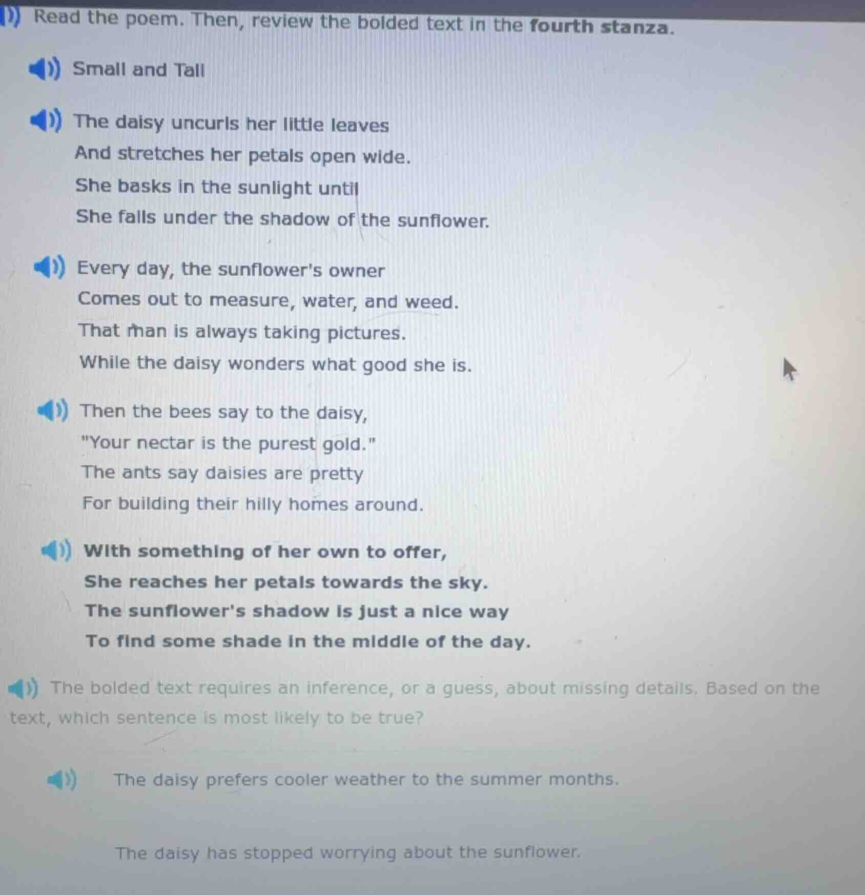 read the poem. then, review the bolded text in the fourth stanza. small…