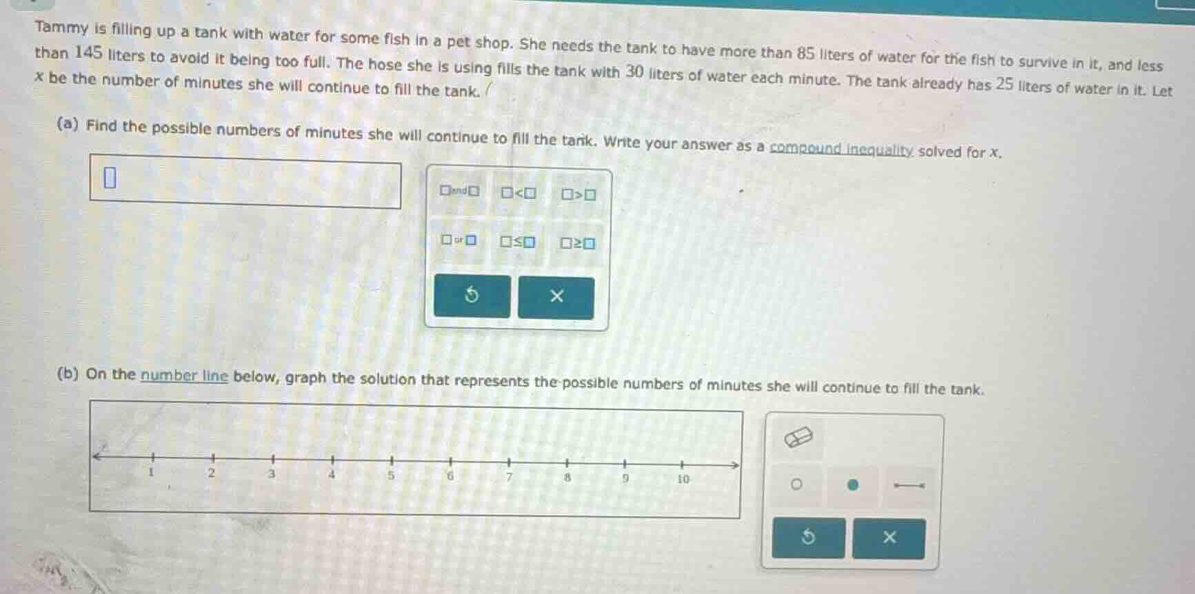 tammy is filling up a tank with water for some fish in a pet shop. she …