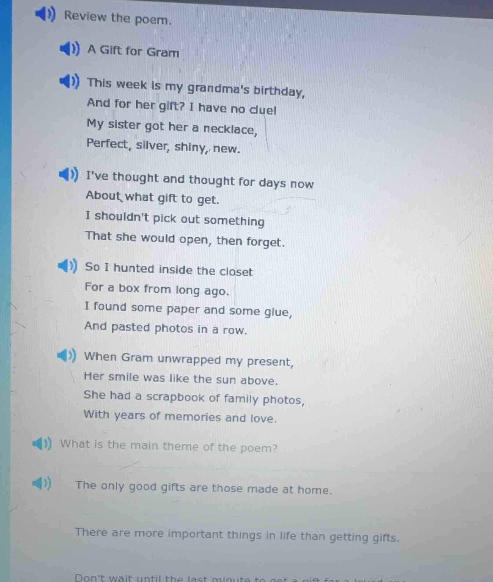 review the poem. a gift for gram this week is my grandmas birthday, and…