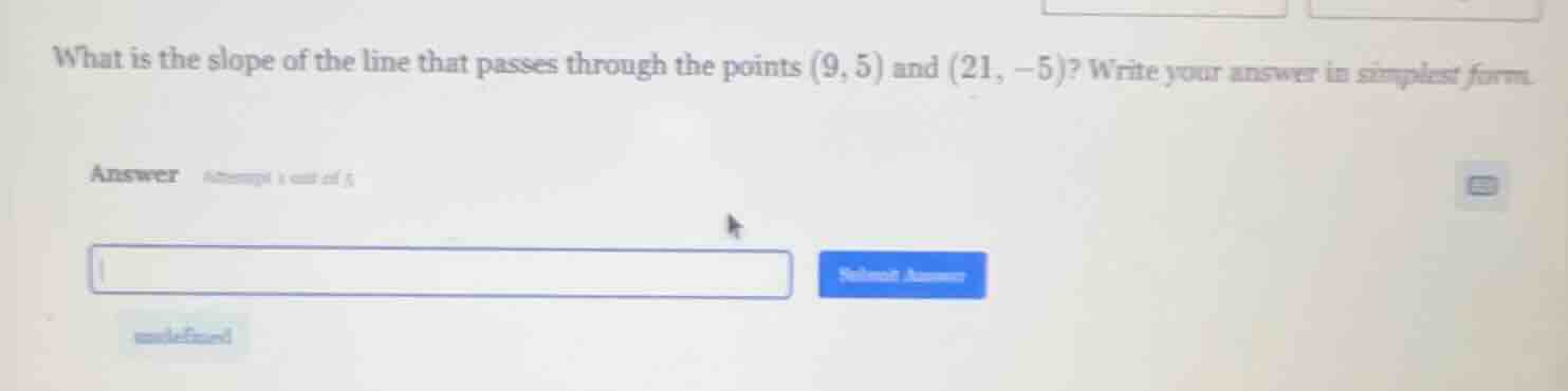 what is the slope of the line that passes through the points (9, 5) and…