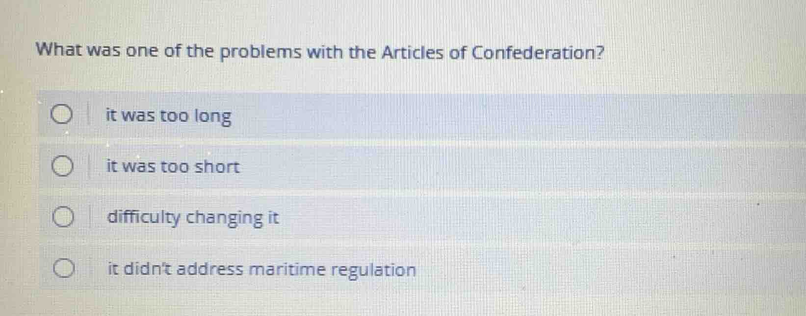 what was one of the problems with the articles of confederation? it was…