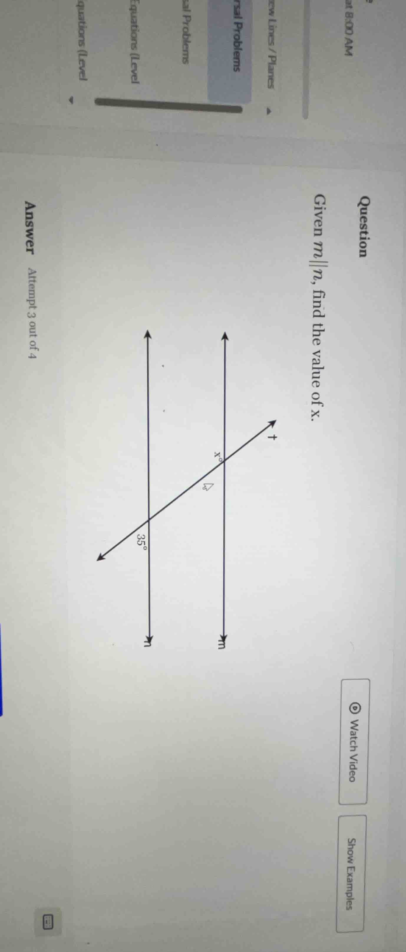 question given ( m parallel n ), find the value of ( x ). answer attemp…