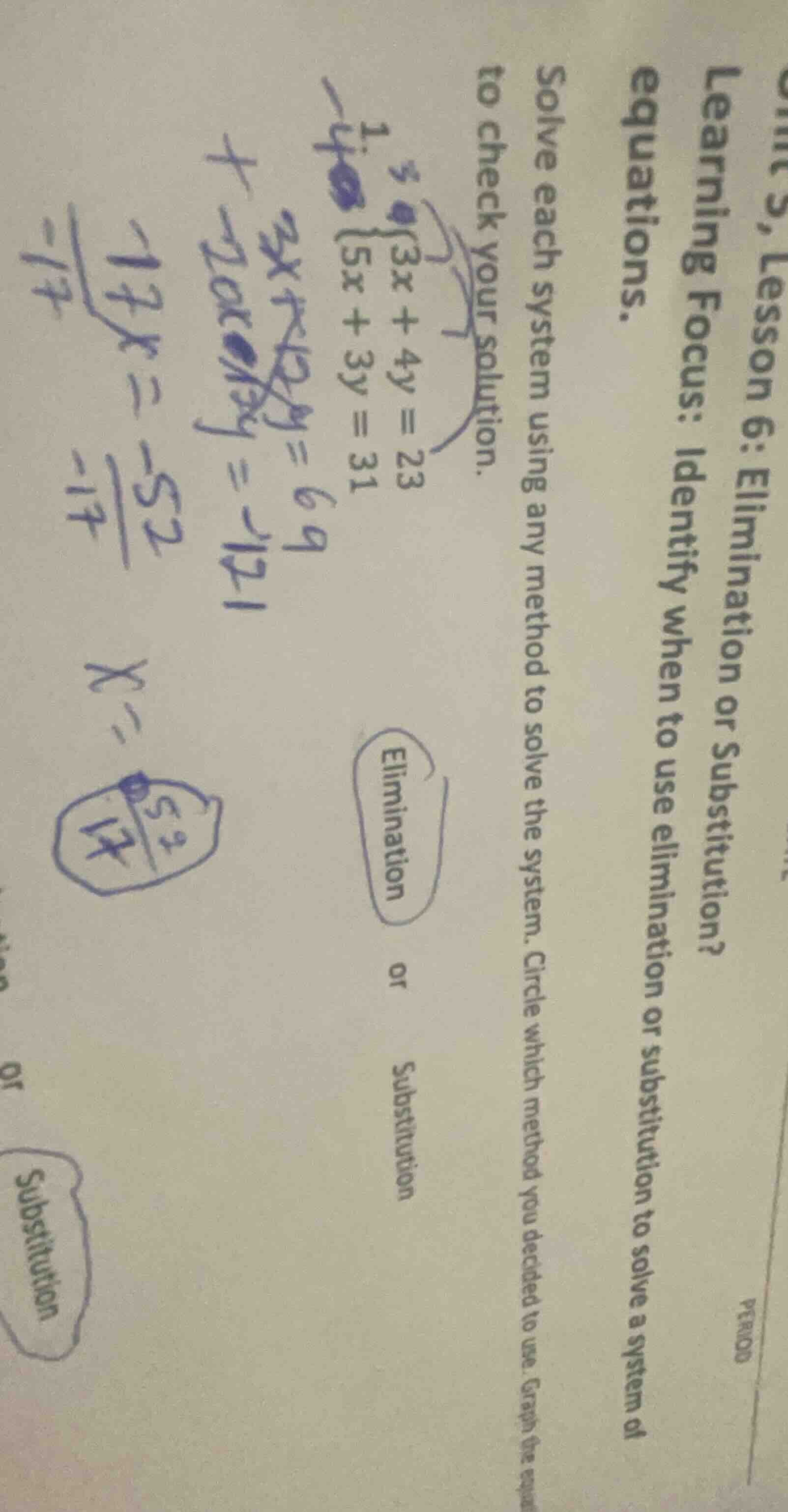 unit 3, lesson 6: elimination or substitution? learning focus: identify…