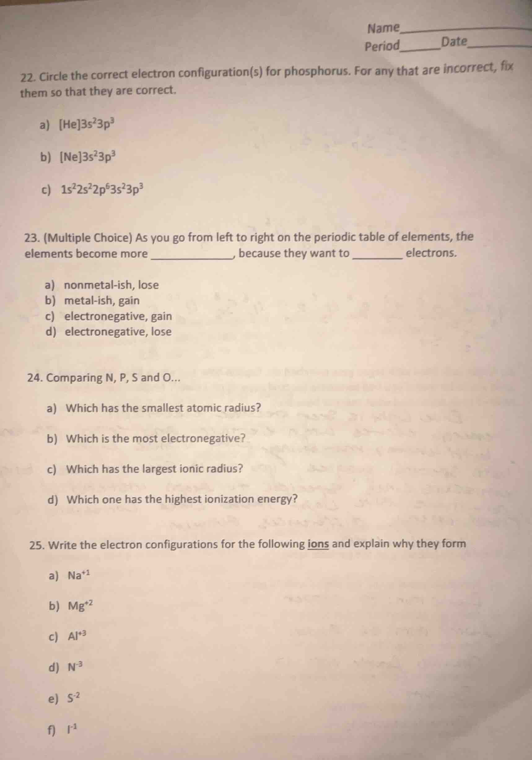 23. (multiple choice) as you go from left to right on the periodic tabl…