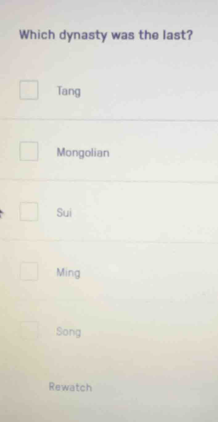 which dynasty was the last? tang mongolian sui ming song rewatch
