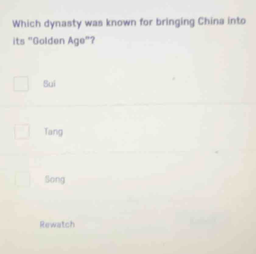 which dynasty was known for bringing china into its \golden age\? sui t…