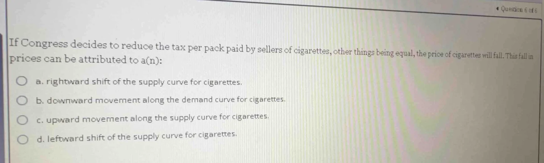 if congress decides to reduce the tax per pack paid by sellers of cigar…