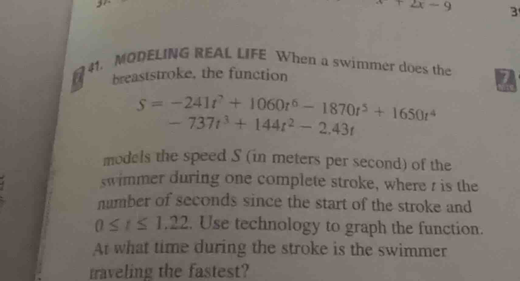 41. modeling real life when a swimmer does the breaststroke, the functi…