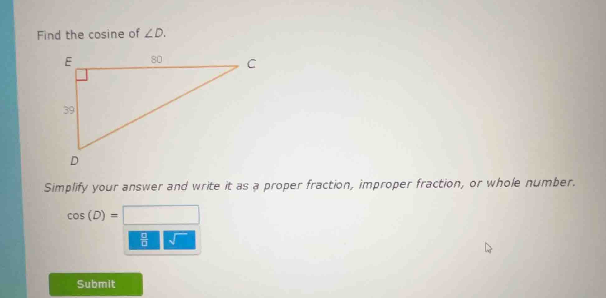 find the cosine of $\\angle d$. simplify your answer and write it as a …