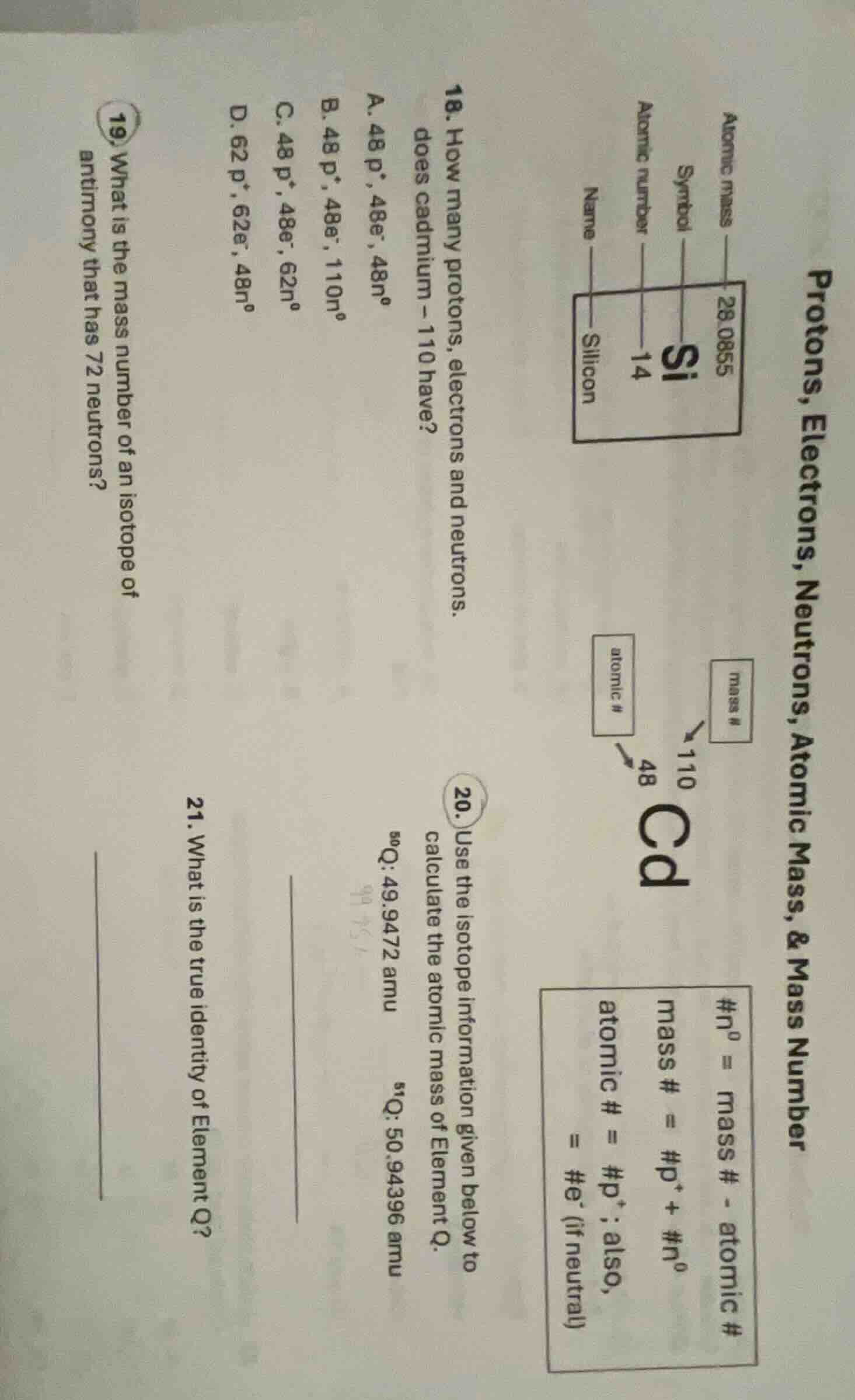 18. how many protons, electrons and neutrons. does cadmium - 110 have? …