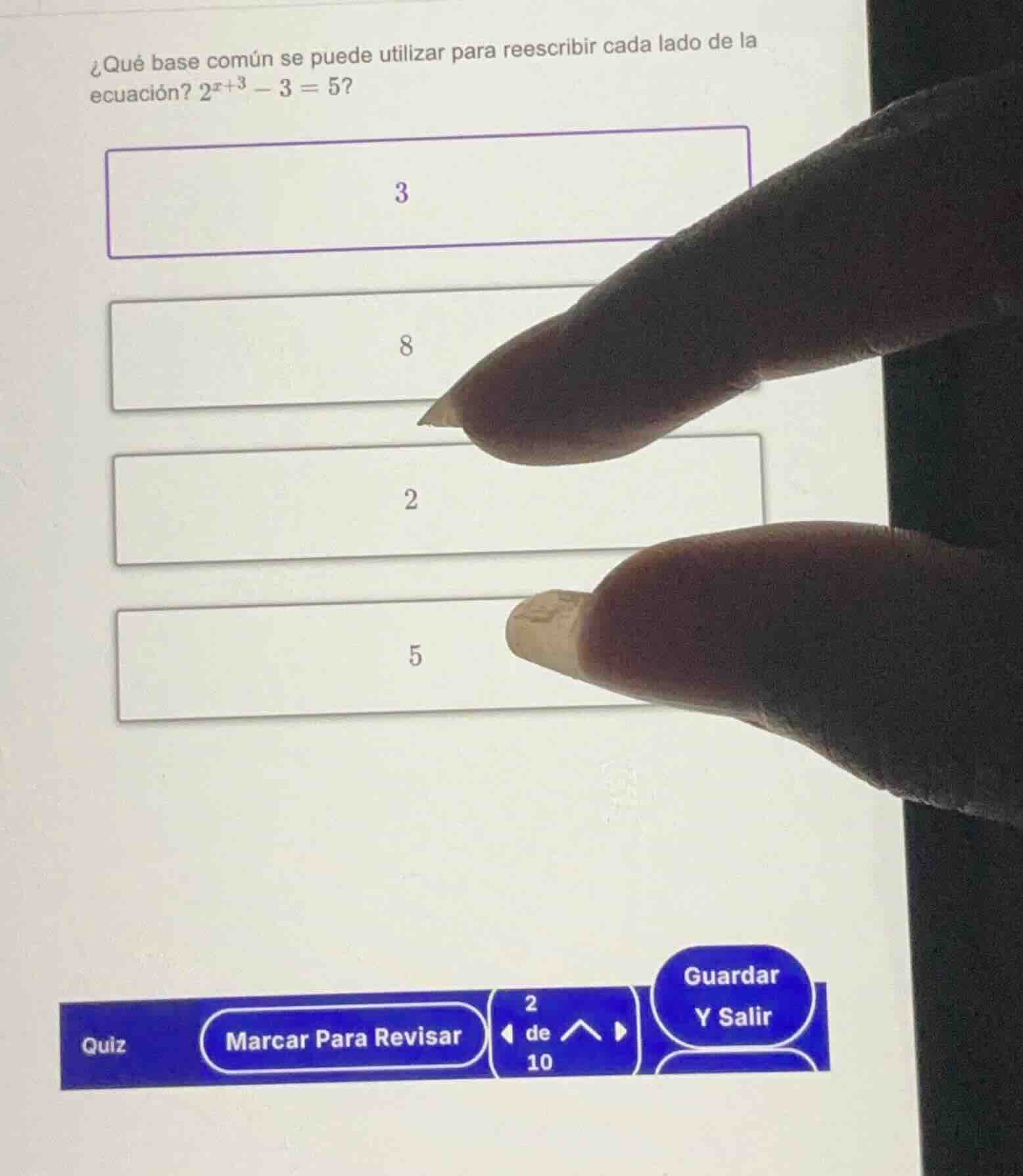 ¿qué base común se puede utilizar para reescribir cada lado de la ecuac…