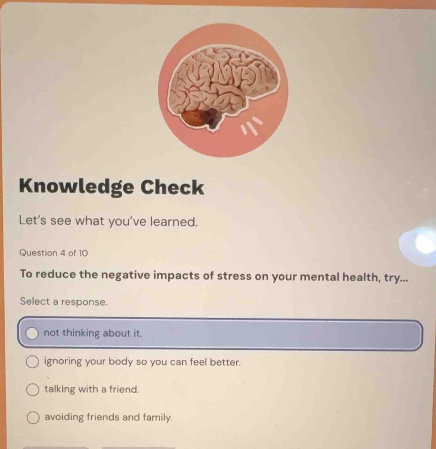 knowledge check let’s see what you’ve learned. question 4 of 10 to redu…