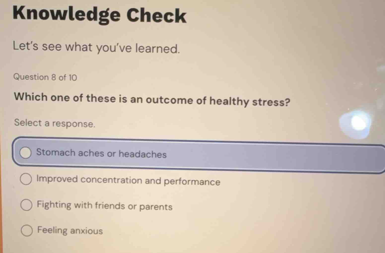 knowledge check let’s see what you’ve learned. question 8 of 10 which o…