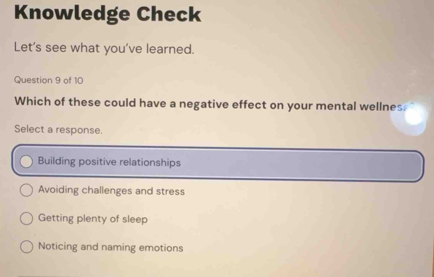 knowledge check let’s see what you’ve learned. question 9 of 10 which o…