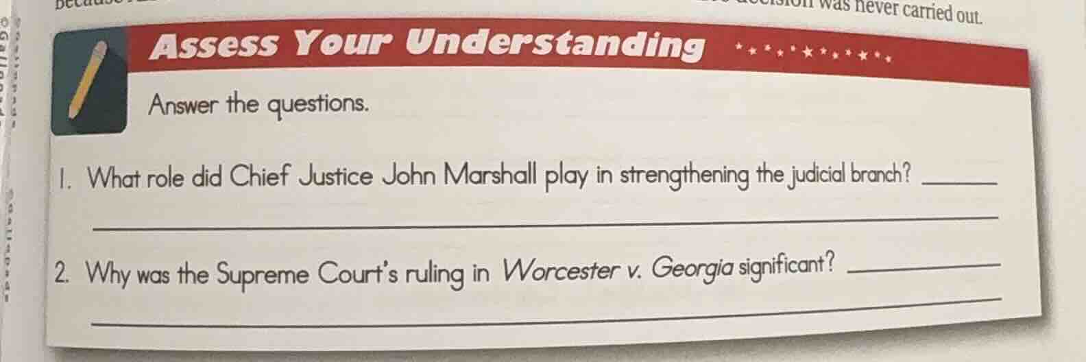 assess your understanding answer the questions. 1. what role did chief …