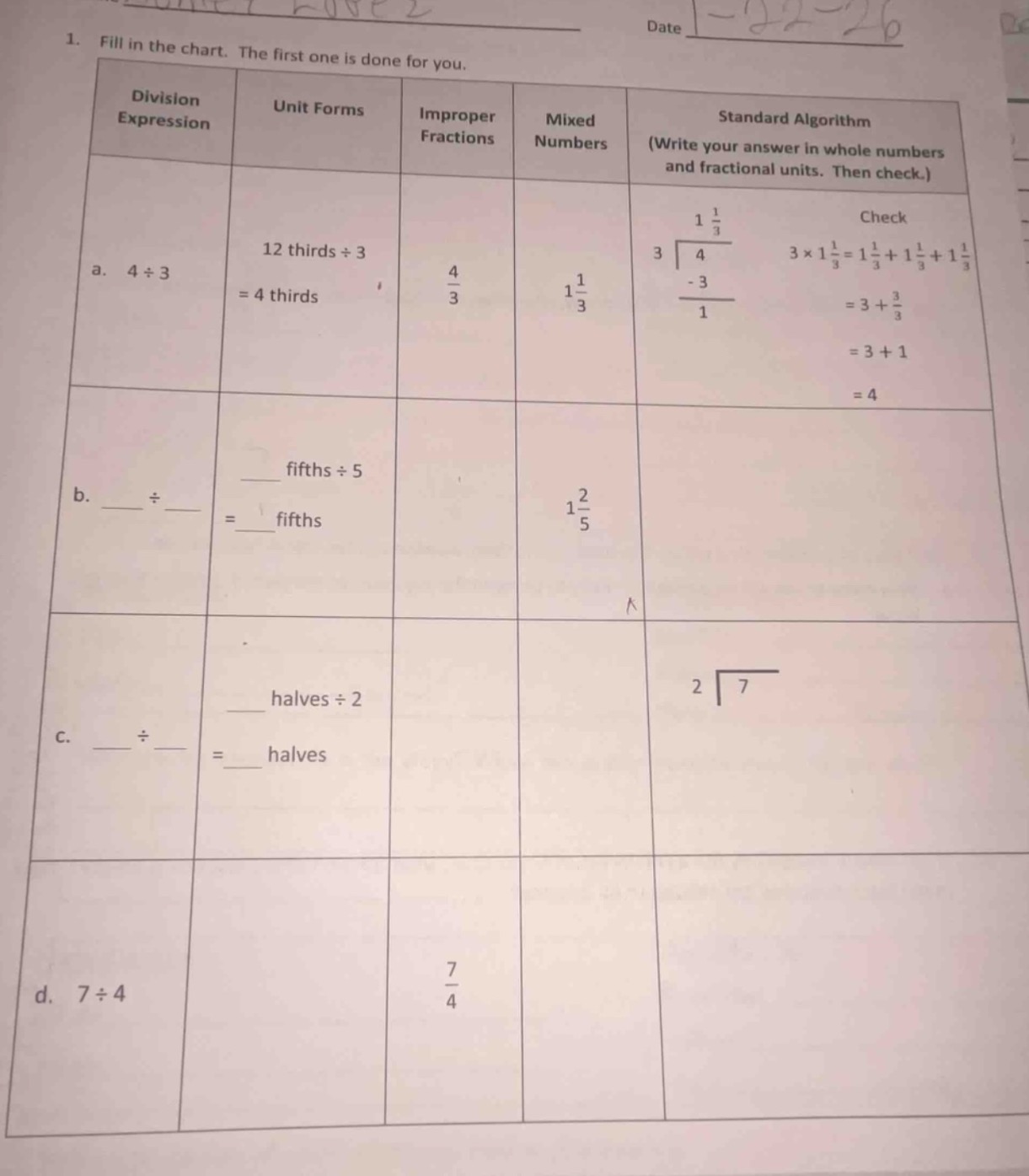 1. fill in the chart. the first one is done for you. | division express…