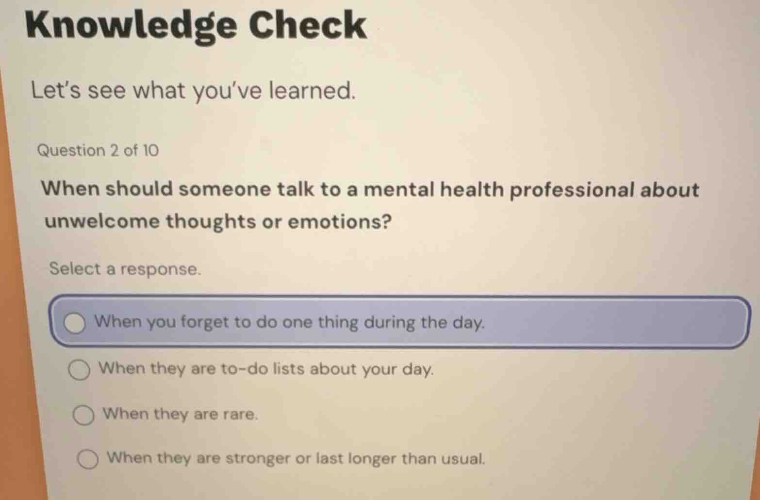 knowledge check let’s see what you’ve learned. question 2 of 10 when sh…