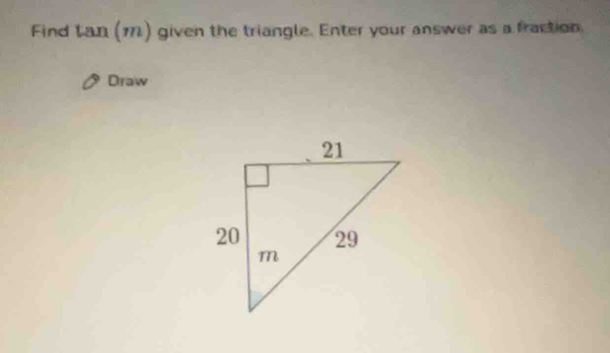 find \\tan(m) given the triangle. enter your answer as a fraction.