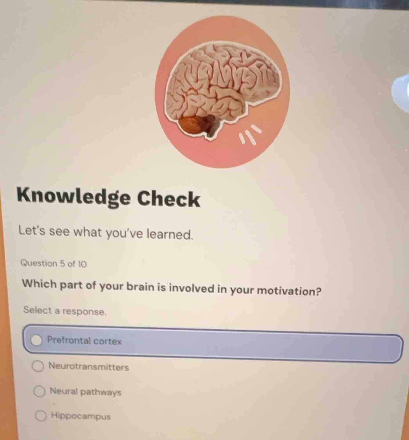 knowledge check let’s see what you’ve learned. question 5 of 10 which p…