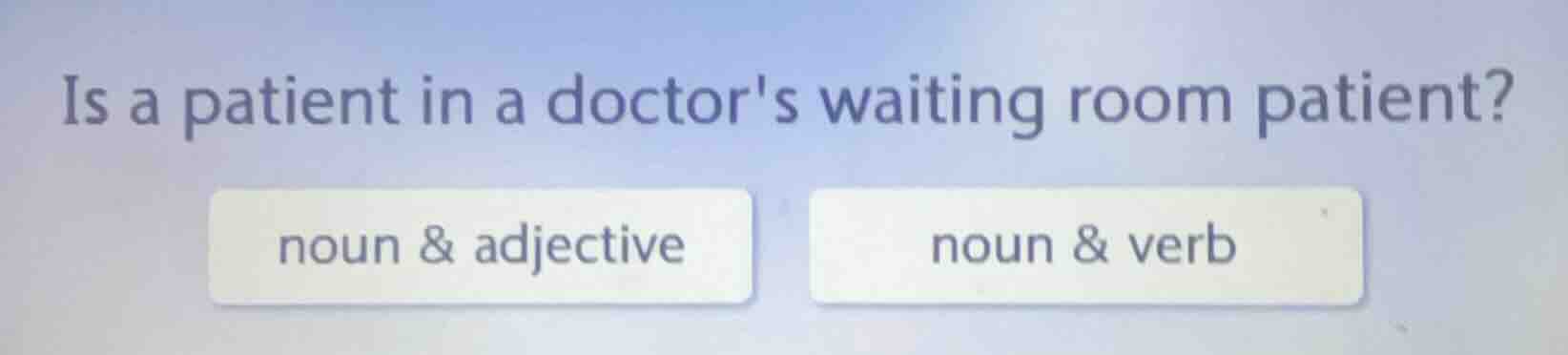 is a patient in a doctors waiting room patient? noun & adjective noun &…