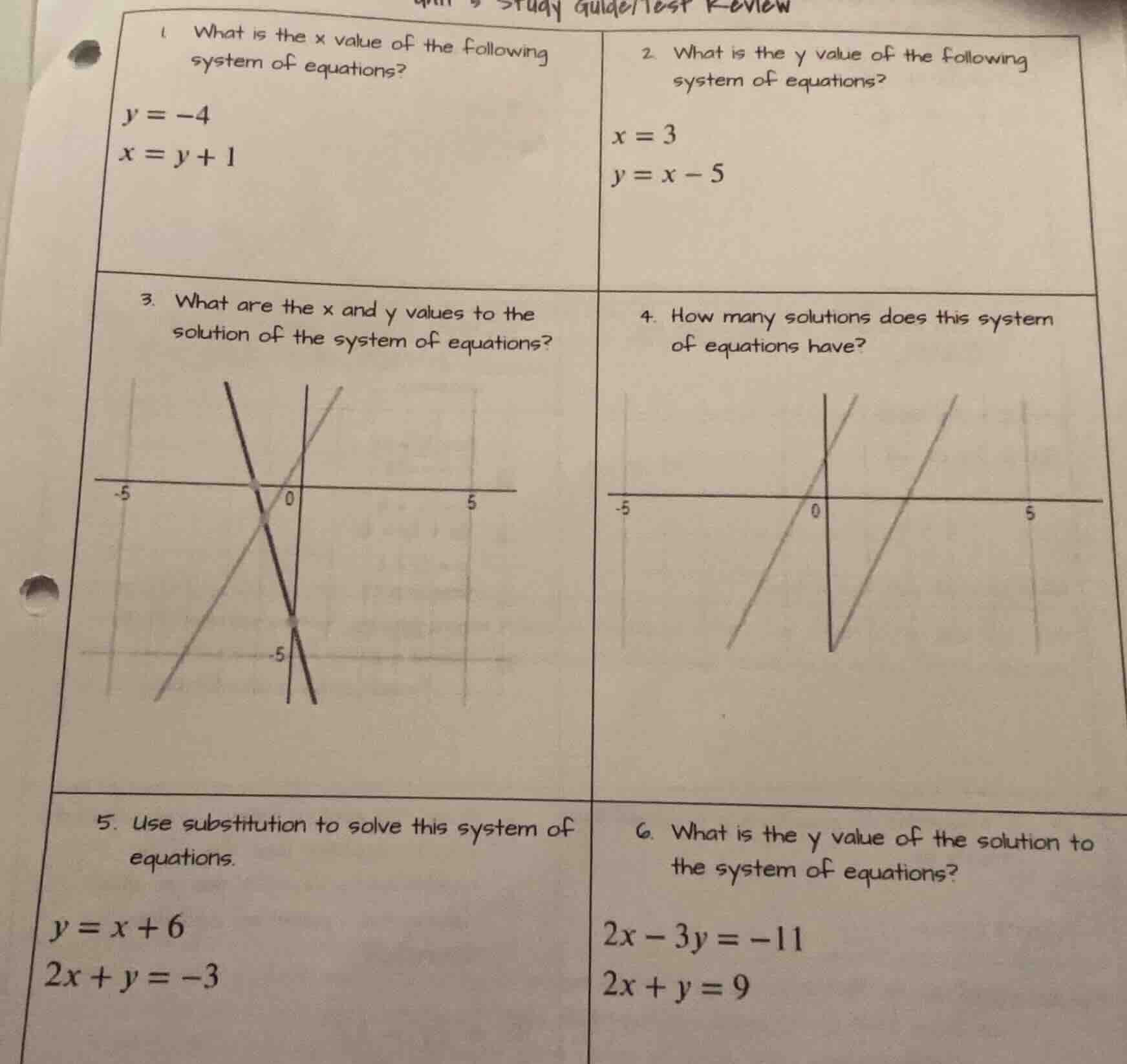 1 what is the x value of the following system of equations? y = -4 x = …