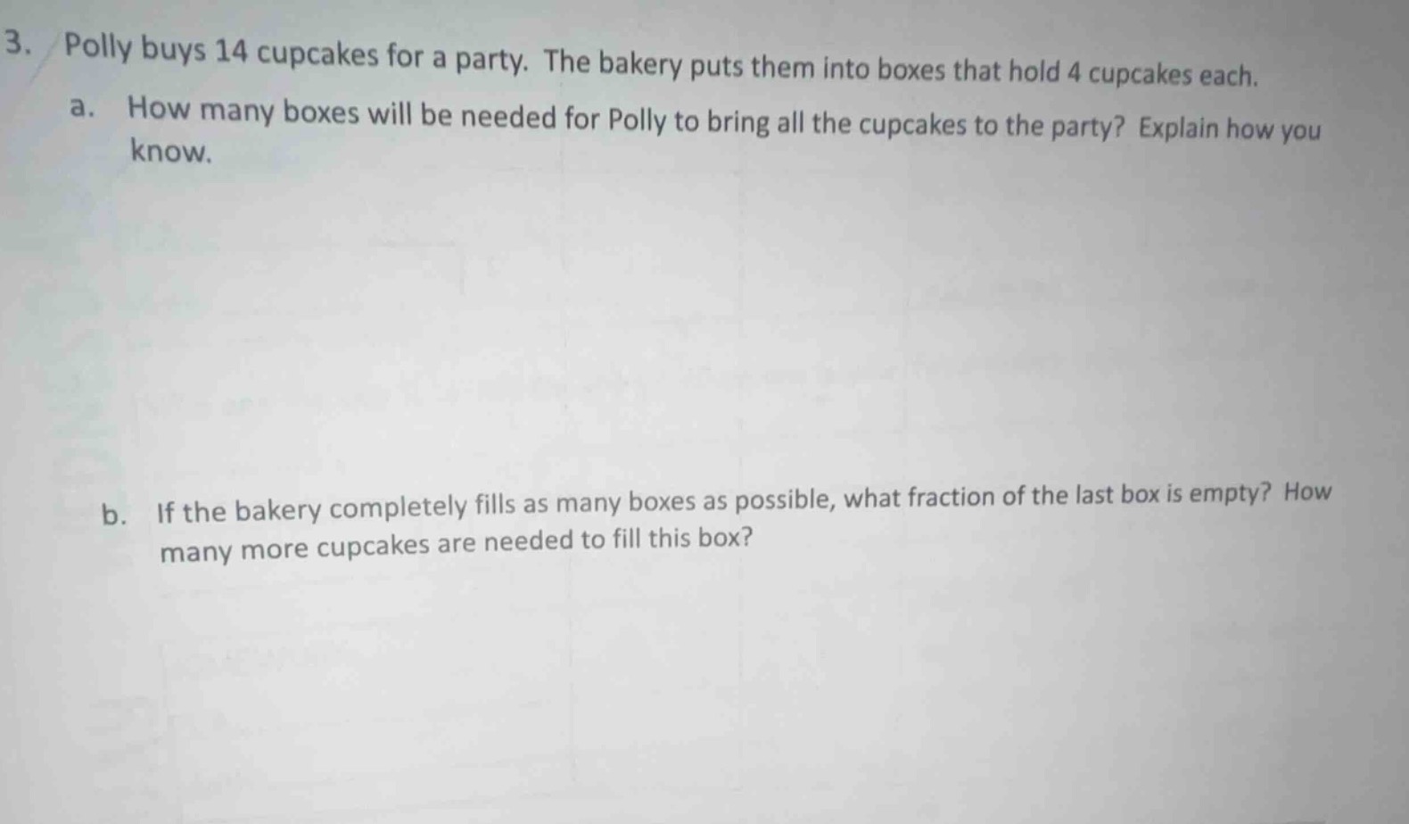 3. polly buys 14 cupcakes for a party. the bakery puts them into boxes …