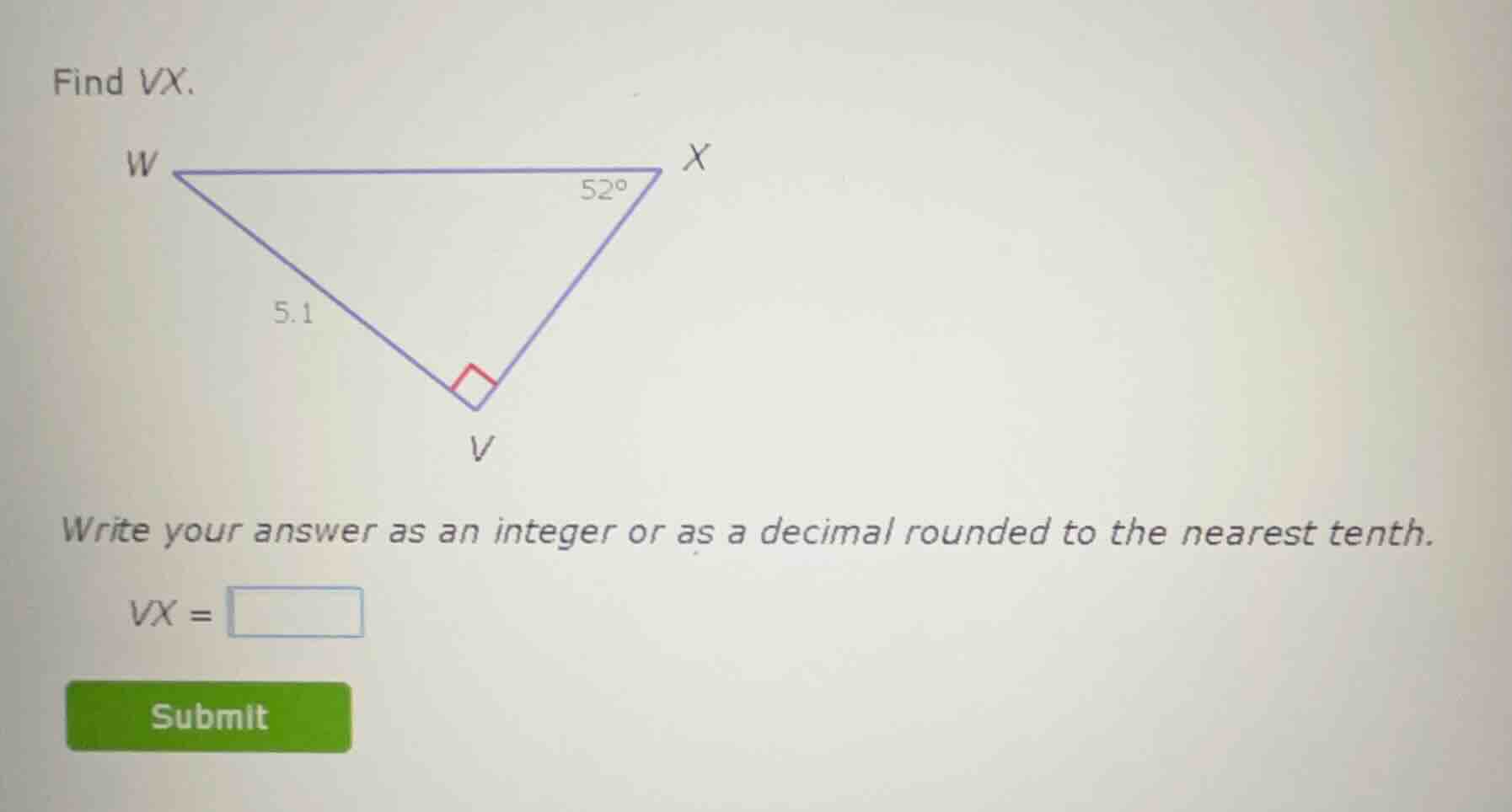 find vx. write your answer as an integer or as a decimal rounded to the…